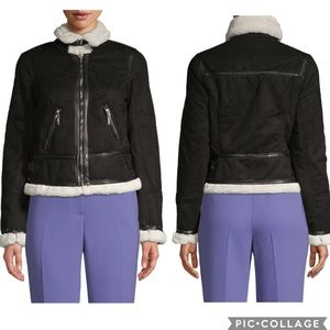 JOU JOU FAUX FUR TRIM BLACK CROPPED KACKET LARGE